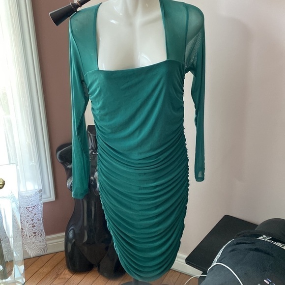 Pink LILY LEAVING LATE GREEN MESH SLEEVE SQUARE NECK DRESS SZ XL - Picture 11 of 16